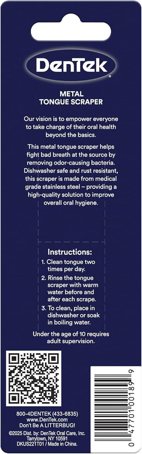 image:imageDenTek Metal Tongue Scraper for Better Oral Health Removes Bacteria Fights Bad Breath 100 Stainless Steel DishwasherSafe Slim Design Works Gently1 Count Pack of 2