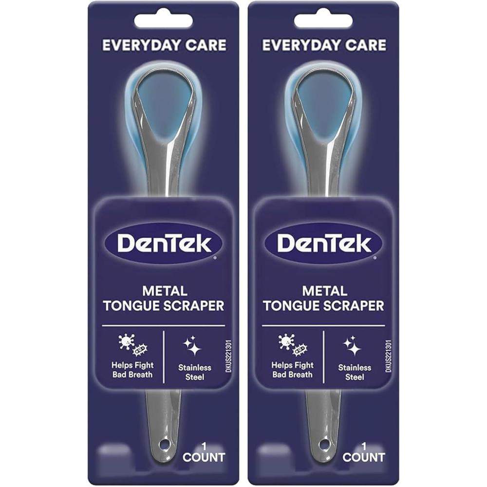 image:imageDenTek Metal Tongue Scraper for Better Oral Health Removes Bacteria Fights Bad Breath 100 Stainless Steel DishwasherSafe Slim Design Works Gently1 Count Pack of 2
