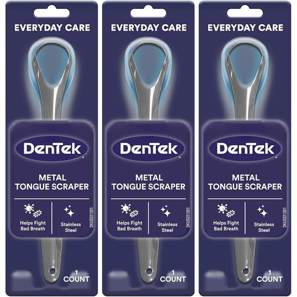 image:imageDenTek Metal Tongue Scraper for Better Oral Health Removes Bacteria Fights Bad Breath 100 Stainless Steel DishwasherSafe Slim Design Works Gently1 Count Pack of 3