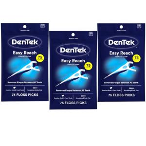 DenTek Easy Reach Complete Clean Floss Picks, with Strong Dental Floss, 75 Count, 3 Pack(75 Count (Pack of 3))