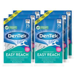 DenTek Easy Reach Complete Clean Floss Picks, with Strong Dental Floss, 75 Count, 3 Pack(75 Count (Pack of 6))