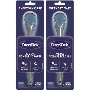 DenTek Metal Tongue Scraper for Better Oral Health – Removes Bacteria, Fights Bad Breath – 100% Stainless Steel, Dishwasher-Safe – Slim Design, Works Gently(1 Count (Pack of 2))