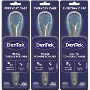 DenTek Metal Tongue Scraper for Better Oral Health – Removes Bacteria, Fights Bad Breath – 100% Stainless Steel, Dishwasher-Safe – Slim Design, Works Gently(1 Count (Pack of 3))