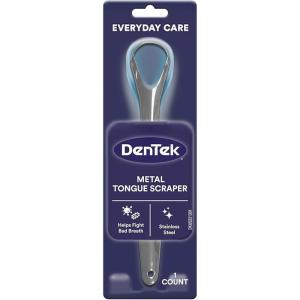 DenTek Metal Tongue Scraper for Better Oral Health – Removes Bacteria, Fights Bad Breath – 100% Stainless Steel, Dishwasher-Safe – Slim Design, Works Gently(1 Count (Pack of 1))