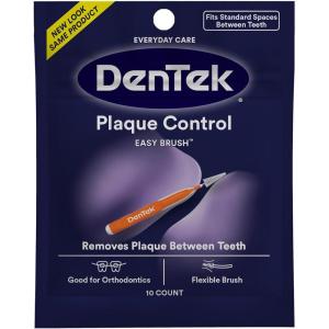 Dentek Interdental Brushes – Standard, Mint Flavor, 10 Count – Easy-Brush Interdental Plaque Remover with Fluoride – Cleans Tight Spaces Around Teeth, Braces & Other Dental Appliances(Interdental Cleaners)