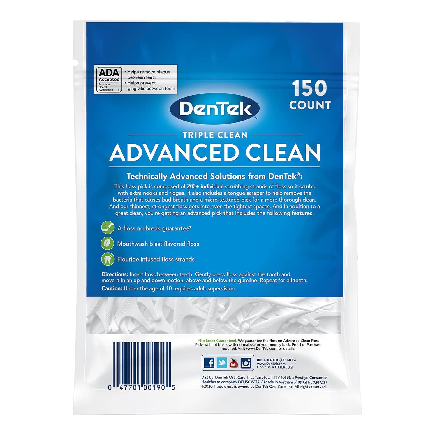 image:imageDenTek Advanced Clean Floss Picks with No Break amp No Shred Dental Floss Plaque Remover 150 Count Pack of 6Mint