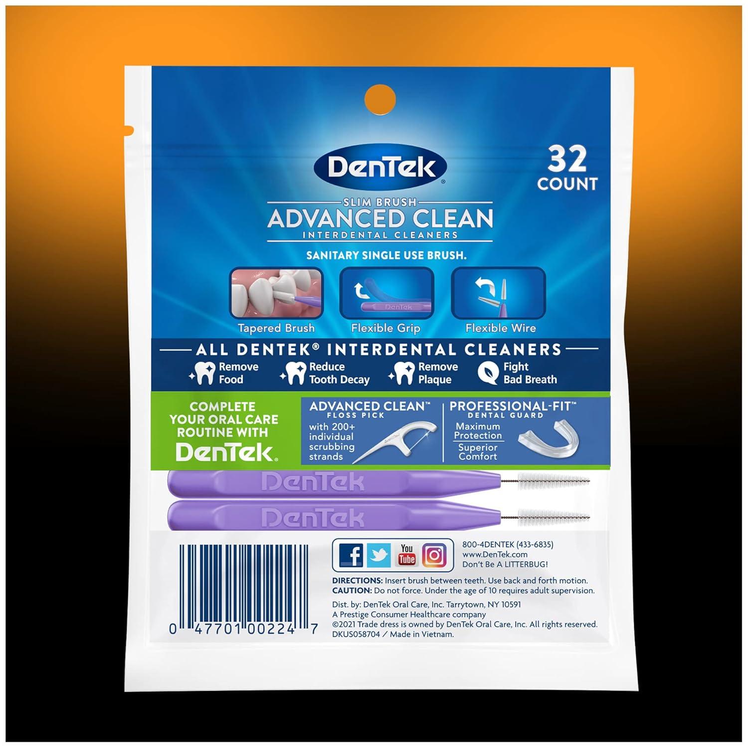 image:imageDenTek Slim Brush Advanced Clean Interdental Brushes for Cleaning Between Tight Teeth Safe for Braces amp Dental Work 32 Count32 Count Pack of 3