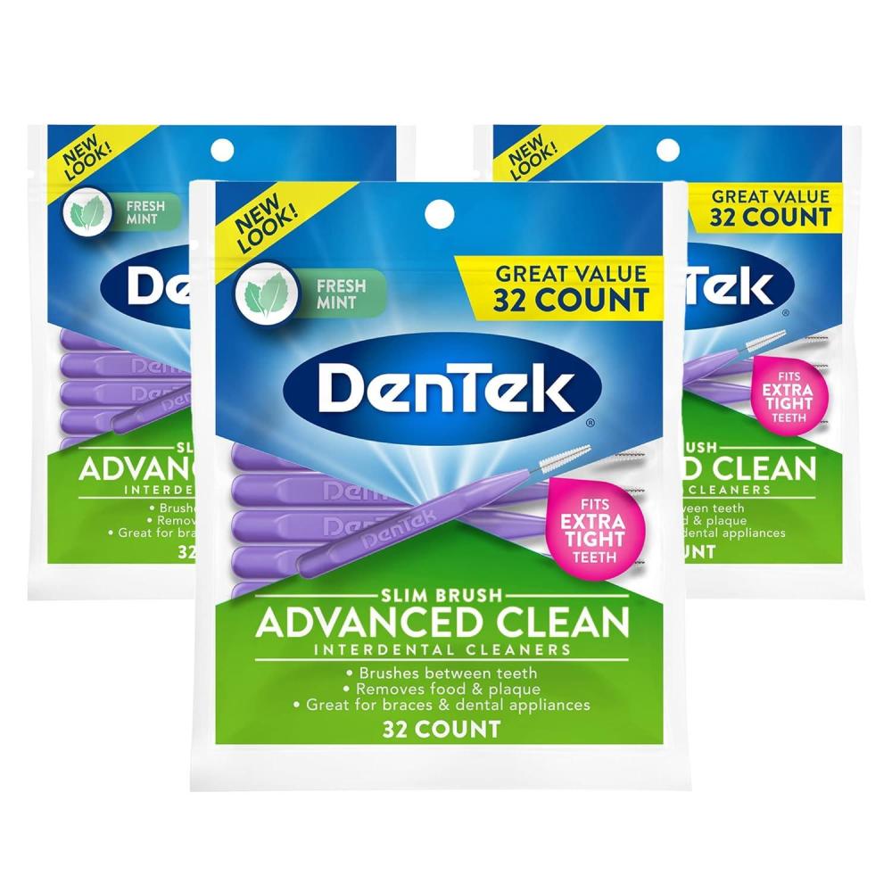 image:imageDenTek Slim Brush Advanced Clean Interdental Brushes for Cleaning Between Tight Teeth Safe for Braces amp Dental Work 32 Count32 Count Pack of 3