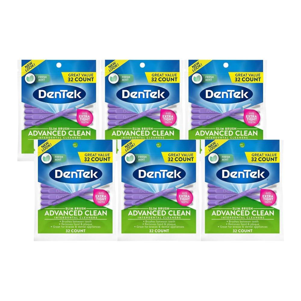 image:imageDenTek Slim Brush Advanced Clean Interdental Brushes for Cleaning Between Tight Teeth Safe for Braces amp Dental Work 32 Count32 Count Pack of 6