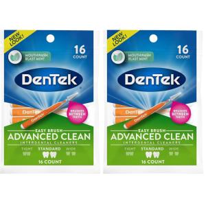 DenTek Slim Brush Advanced Clean, Interdental Brushes for Cleaning Between Tight Teeth, Safe for Braces & Dental Work, 32 Count(16 Count (Pack of 2))