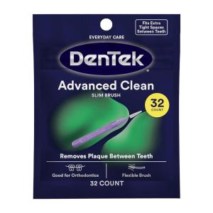 DenTek Slim Brush Advanced Clean, Interdental Brushes for Cleaning Between Tight Teeth, Safe for Braces & Dental Work, 32 Count(32 Count (Pack of 1))