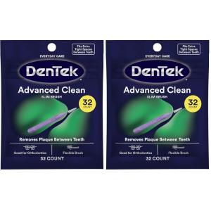DenTek Slim Brush Advanced Clean, Interdental Brushes for Cleaning Between Tight Teeth, Safe for Braces & Dental Work, 32 Count(32 Count (Pack of 2))
