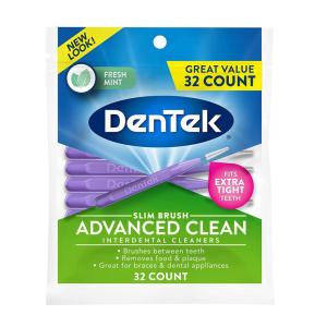DenTek Slim Brush Advanced Clean, Interdental Brushes for Cleaning Between Tight Teeth, Safe for Braces & Dental Work, 32 Count(32 Count (Pack of 4))